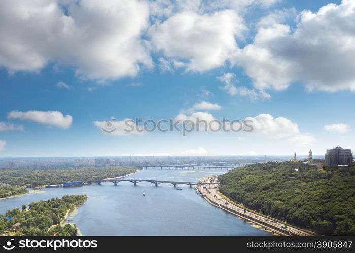 Kiev, summer cityscape of Ukrainian capital from bird&#39;s eye view