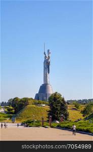 KIEV, UKRAINE - AUGUST 29, 2016 Monumental statue of the Mother Motherland devoted the Great Patriotic War. Kiev, Ukraine