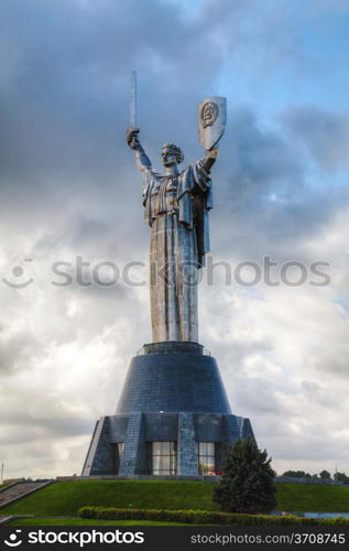 KIEV, UKRAINE - SEPTEMBER 2: Mother of the Motherland monument on a cloudy day on September 02, 2013 in Kiev, Ukraine. It&rsquo;s a monumental statue in Kiev, the capital of Ukraine. The sculpture is a part of Museum of the Great Patriotic War, Kiev.