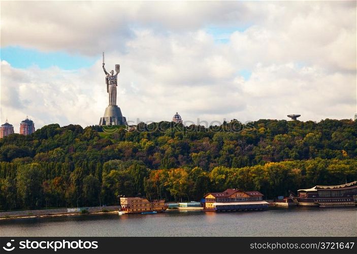 KIEV, UKRAINE - SEPTEMBER 29: Mother of the Motherland monument on a cloudy day on September 29, 2013 in Kiev, Ukraine. It&rsquo;s a monumental statue in Kiev, the capital of Ukraine. The sculpture is a part of Museum of the Great Patriotic War, Kiev.
