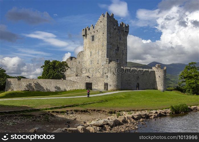 Killarney. Ireland. 06.15.16. Ross Castle is a 15th-century tower house and keep on the edge of Lough Leane, in Killarney National Park, County Kerry in the Republic of Ireland