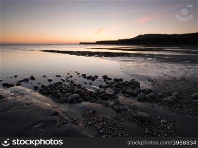 Kimmeridge Bay at Sunset , on the dorset coast, England, UK