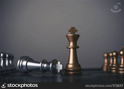 King and Knight of chess setup on dark background . Leader and t. King and Knight of chess setup on dark background . Leader and teamwork concept for success.