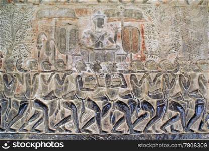 King and servants on the wall, Angkor wat, Cambodia