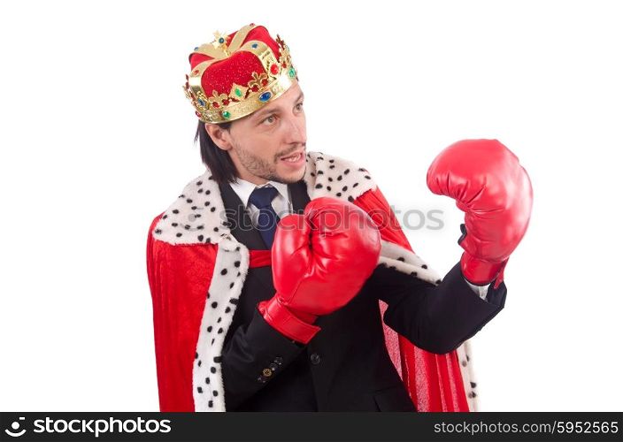 King businessman in funny concept isolated on white
