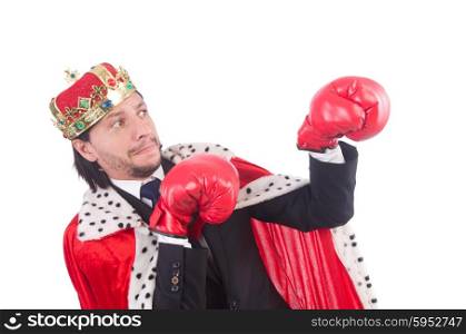 King businessman in funny concept isolated on white