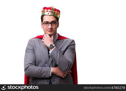 King businessman wearing red cover on white