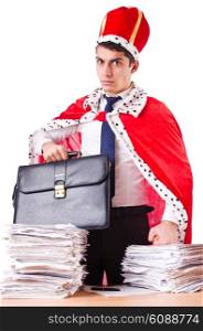 King businessman with lots of paperwork