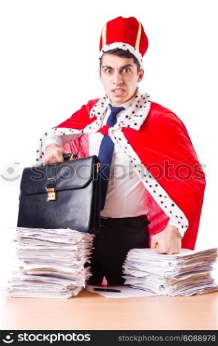 King businessman with lots of paperwork