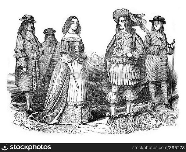 King Charles II and Queen, vintage engraved illustration. Colorful History of England, 1837.