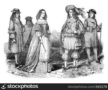 King Charles II and Queen, vintage engraved illustration. Colorful History of England, 1837.