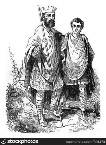 King Edgar and a noble Saxon, vintage engraved illustration. Colorful History of England, 1837.