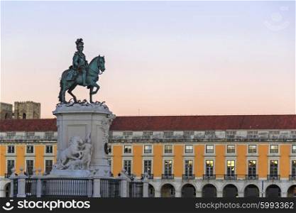King Jose I statue near Lisbon Story Center at sunset, Portugal&#xA;