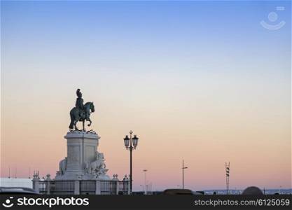 King Jose I statue near Lisbon Story Center at sunset, Portugal&#xA;