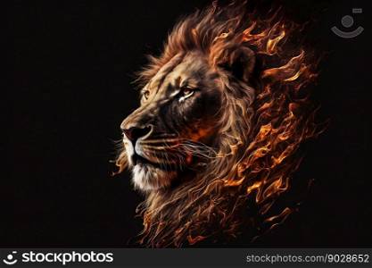 King Lion fire portrait. Generative AI. High quality illustration. King Lion fire portrait. Generative AI