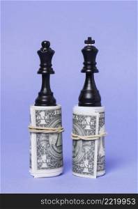 king queen pieces chess standing equal amount money