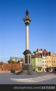 King Sigismund III Vasa column (Polish: Kulumna Zygmunta) in the Old Town (Polish: Stare Miasto, Starowka) of Warsaw in Poland