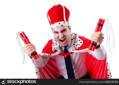 King with dynamite sticks isolated on the white