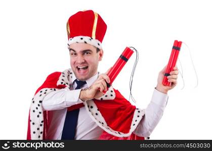 King with dynamite sticks isolated on the white