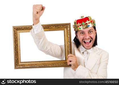 King with picture frame on white