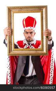 King with picture frame on white