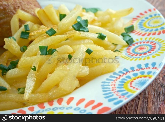 Kip met frieten - traditional dish in Belgium fried chicken with fries