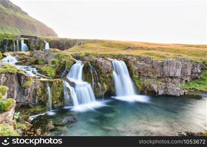 Kirkjufell Waterfalls in Snaefellnes Peninsula, Iceland.