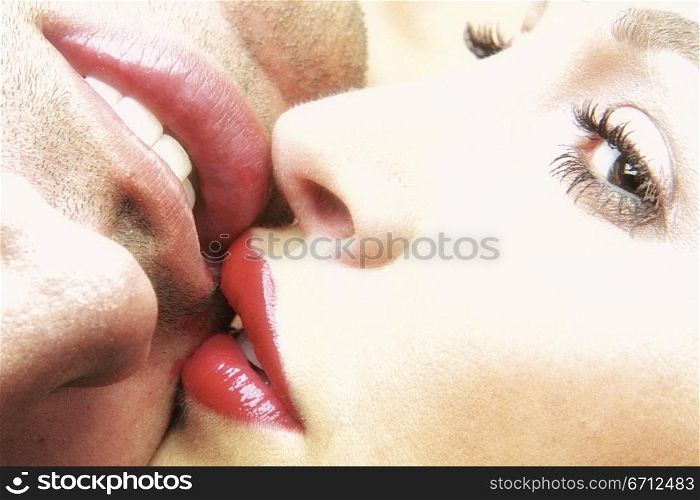 Kissing couple close up