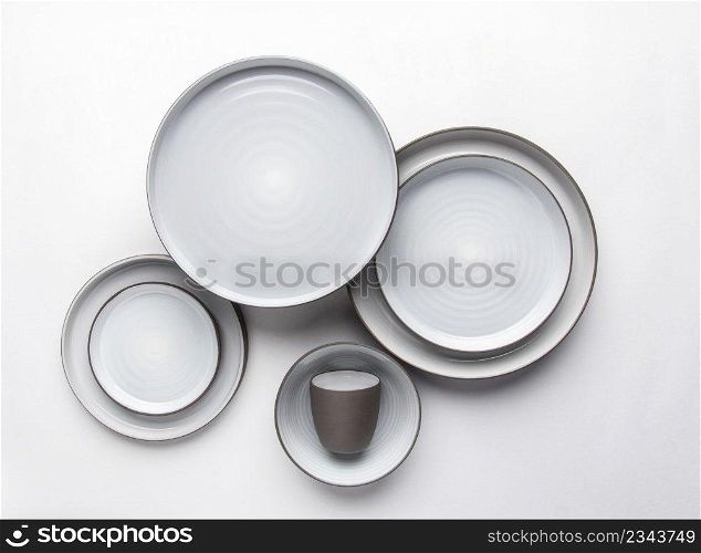 Kitchen and restaurant utensils on a white background. Top view. kitchen and restaurant utensils