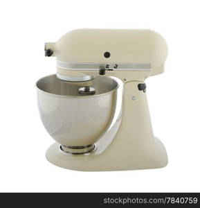 Kitchen appliances - beige planetary mixer, isolated on a white background