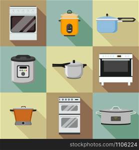 Kitchen cooker icon set. Flat set of kitchen cooker vector icons for web design. Kitchen cooker icon set, flat style