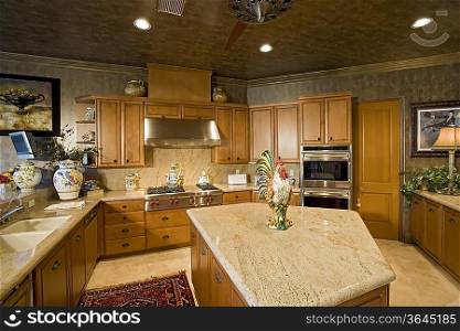 Kitchen decorated with rustic figurines and vases