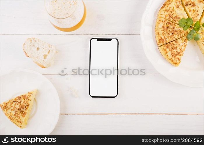 kitchen desktop with pie smartphone