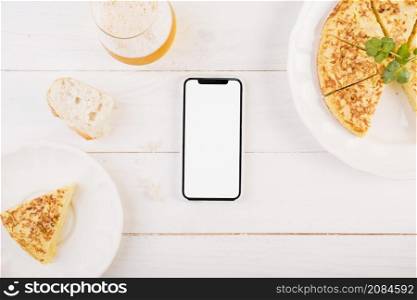 kitchen desktop with pie smartphone