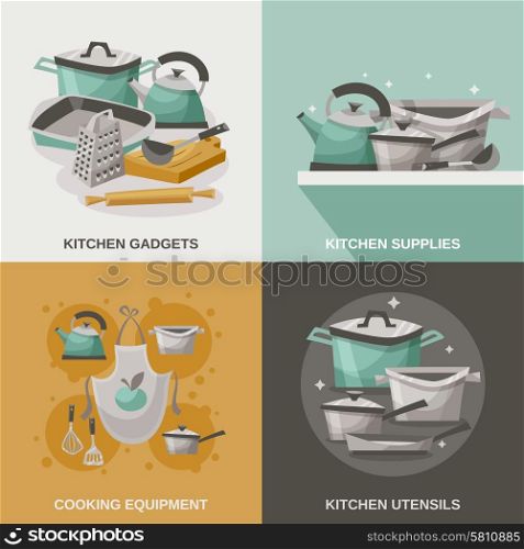 Kitchen Equipment Icons Set . Kitchen equipment icons set with utensils gadgets and supplies flat isolated vector illustration
