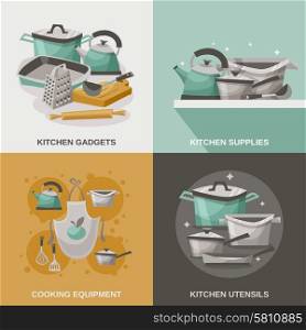 Kitchen Equipment Icons Set . Kitchen equipment icons set with utensils gadgets and supplies flat isolated vector illustration