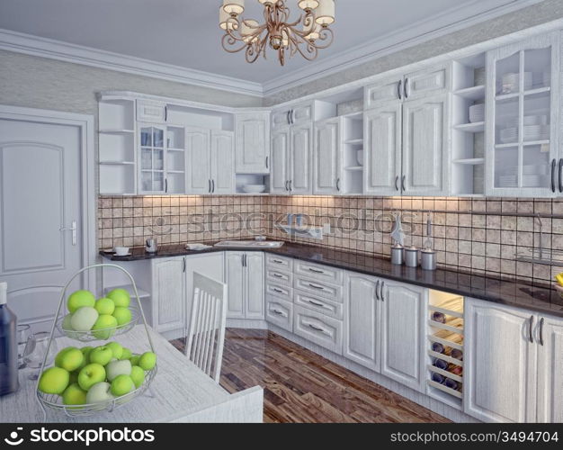 Kitchen in modern home interior (rendering)