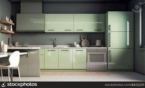 Kitchen interior design, furniture in color styles, light background. Architectural solutions for premises. AI generated.. Kitchen interior design, furniture in color styles, light background. AI generated.