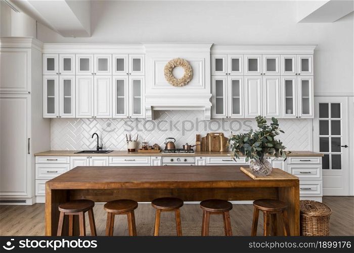 kitchen interior design with wooden table. Resolution and high quality beautiful photo. kitchen interior design with wooden table. High quality beautiful photo concept
