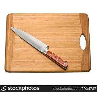 kitchen knife on a cutting board on a white background