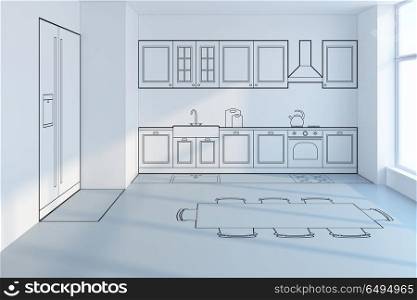 kitchen planning design, concept 3d rendering. kitchen planning design
