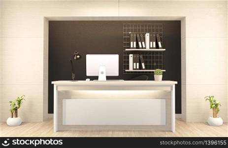 Kitchen room scene mock up with wooden counter kitchen and decoration on white room hexagon tiles wall. 3D rendering
