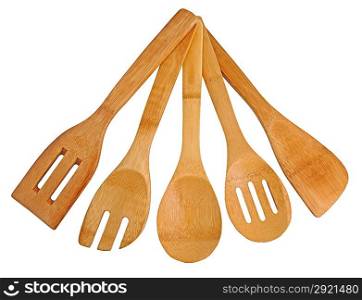Kitchen utensils for 0 teflon ware on white background