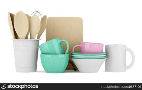 kitchen utensils isolated on white background. 3d illustration