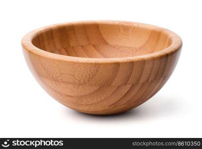 Kitchen utensils  single empty wooden bowl, isolated on white background. Single empty wooden bowl