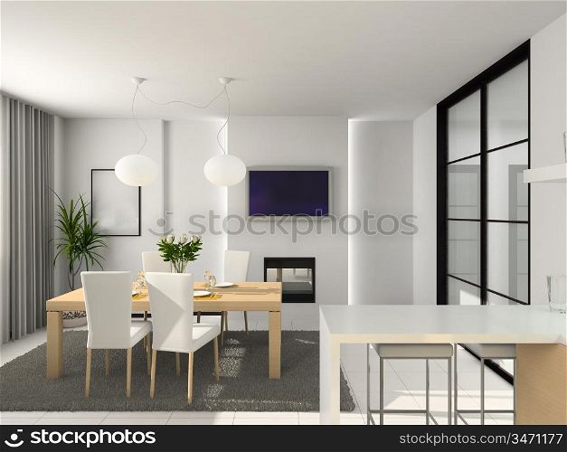 Kitchen with the modern furniture. 3D render