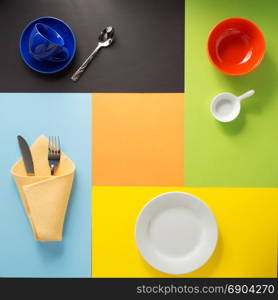 kitchenware at abstract colorful background