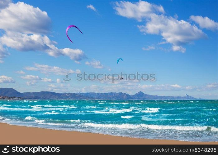 Kite surf in Denia Oliva Gandia in Valencian Community at Mediterranean sea