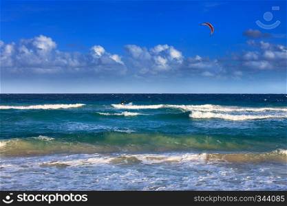Kite surfing on a sunny day