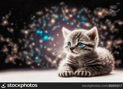 Kitten, Christmas and New Year.  Image created with Generative AI technology